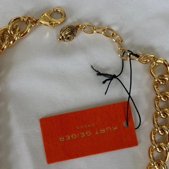 KURT GEIGER LONDON Eagle Shell Bib Necklace Gold Chunky 16" Pave Crystal NWT - Picture 11 of 12